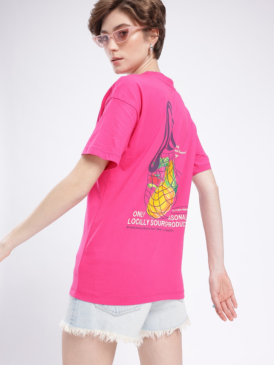 

DressBerry Modern Savvy Graphic Printed Relaxed Fit T-shirt, Pink