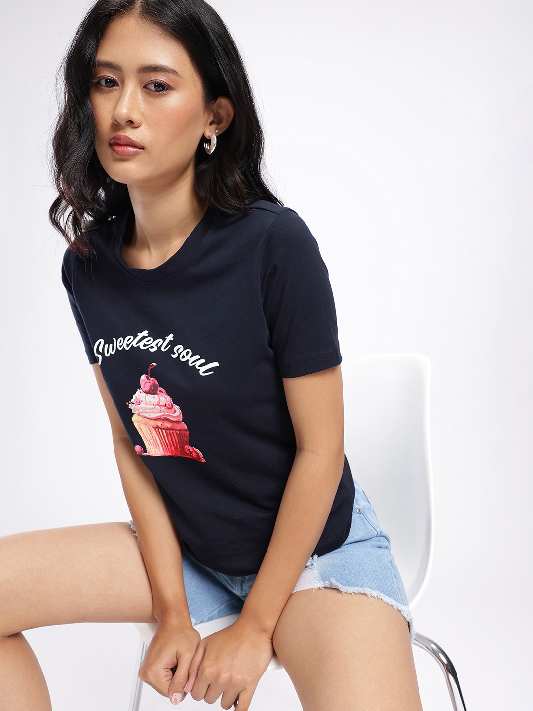 

DressBerry Stylishly Heartfelt Graphic Printed T-shirt, Navy blue