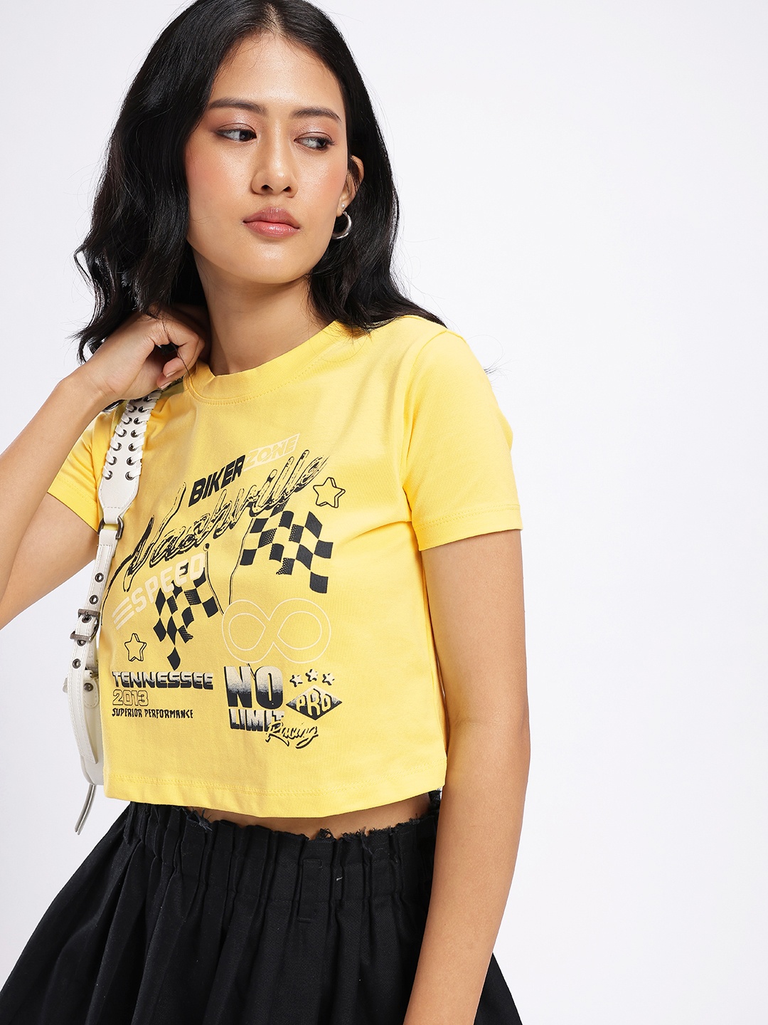 

DressBerry 90s Nostalgia Printed Boxy Crop T-shirt, Yellow