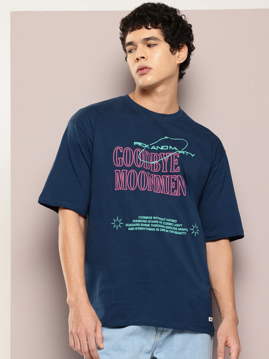 Kook N Keech Men Printed Pure Cotton Oversized T-shirt, Teal