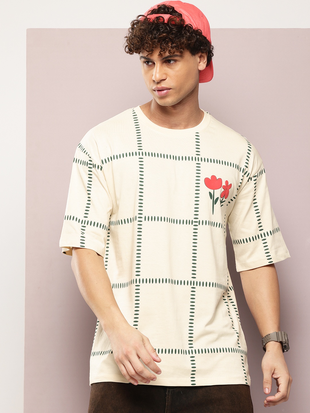 

Kook N Keech Printed Drop-Shoulder Sleeves Pure Cotton Oversized T-shirt, Cream