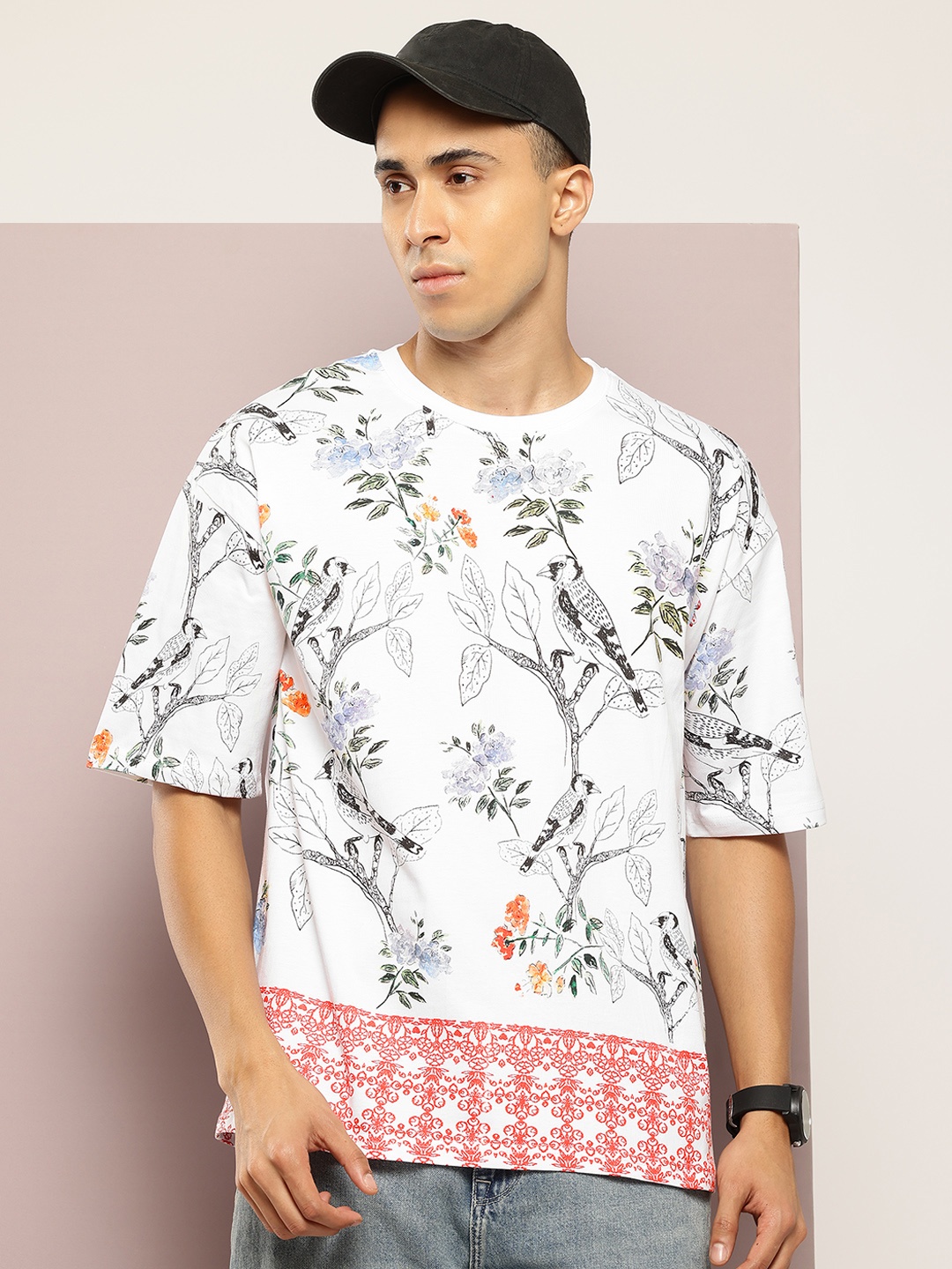 

Kook N Keech Floral Printed Oversized Pure Cotton T-shirt, White