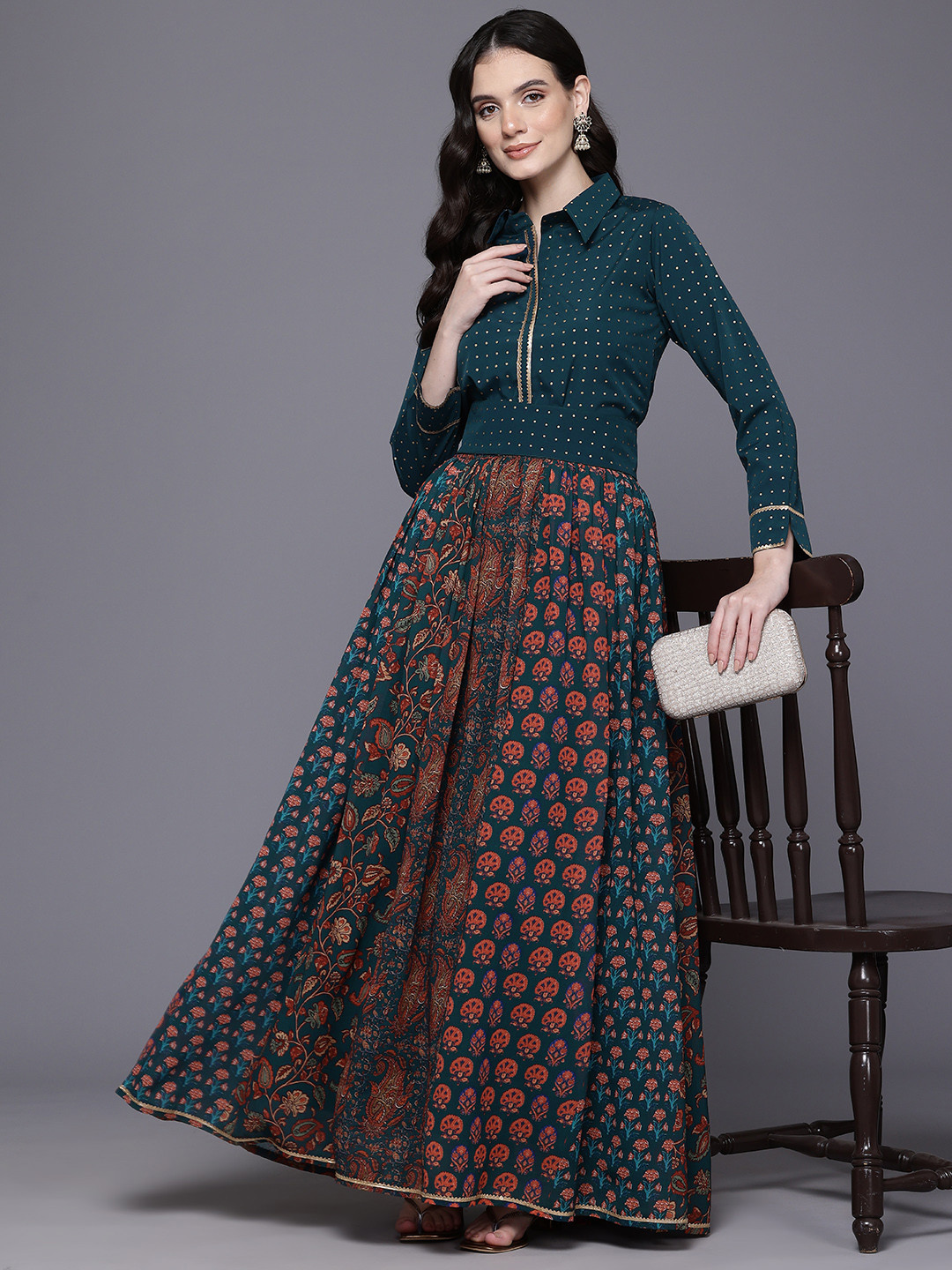 

Ahalyaa Printed Gotta Patti Tunic & Skirt, Green