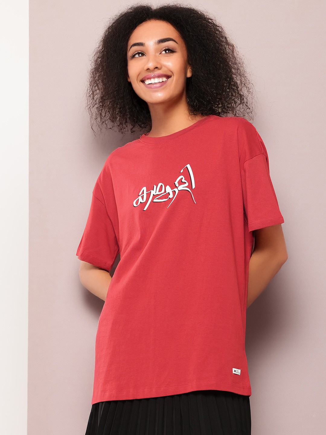 Kook N Keech Women Printed Oversized Pure Cotton T-shirt, Red