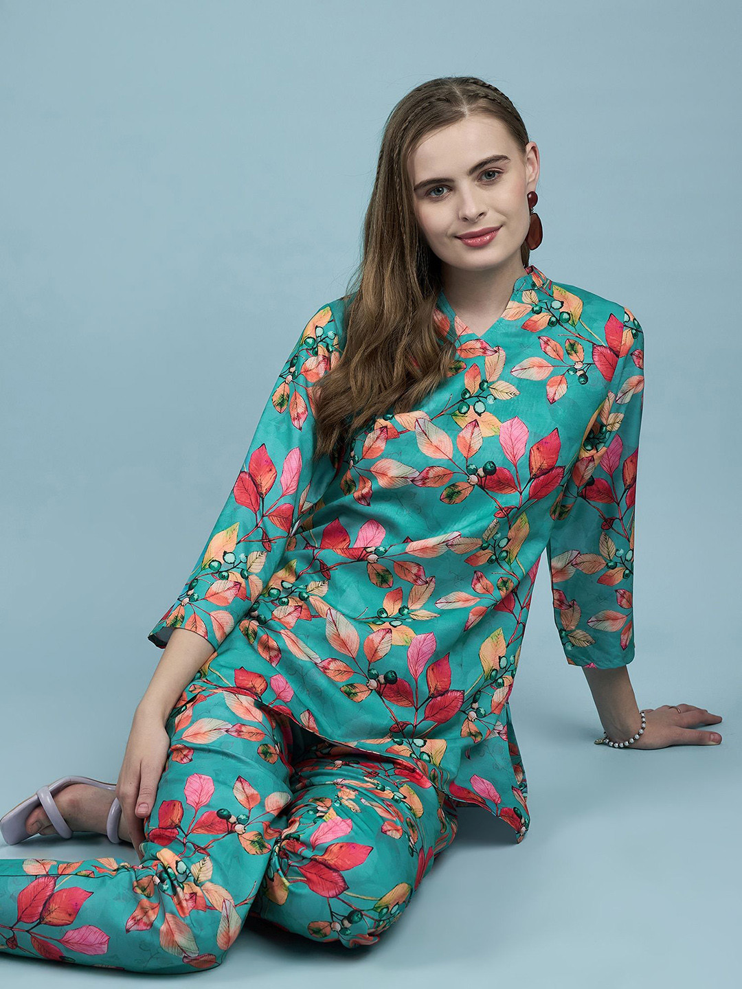 

VIRICA Floral Printed Top With Trousers, Green