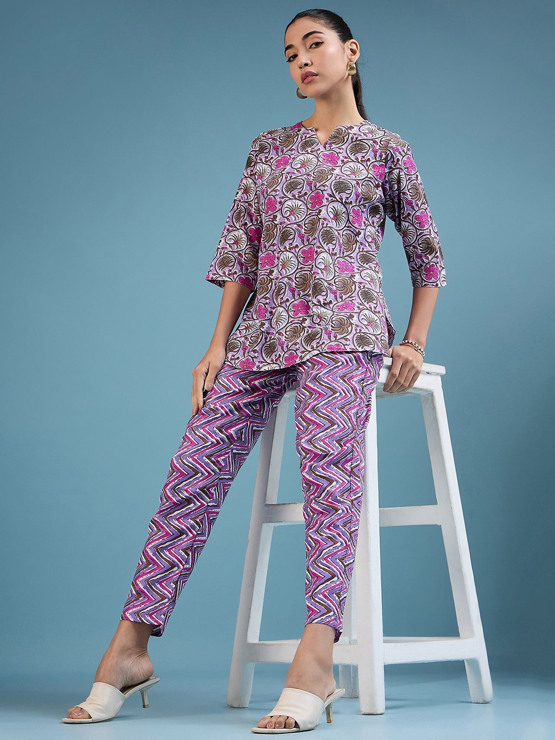 

VIRICA Floral Printed Top With Trousers, Purple