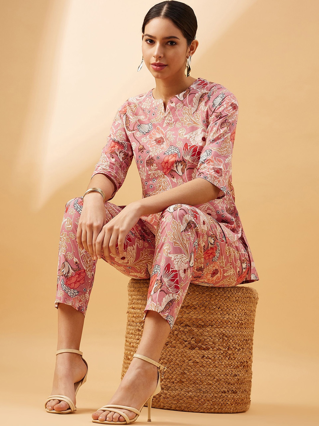 

VIRICA Floral Printed Top With Trousers, Pink
