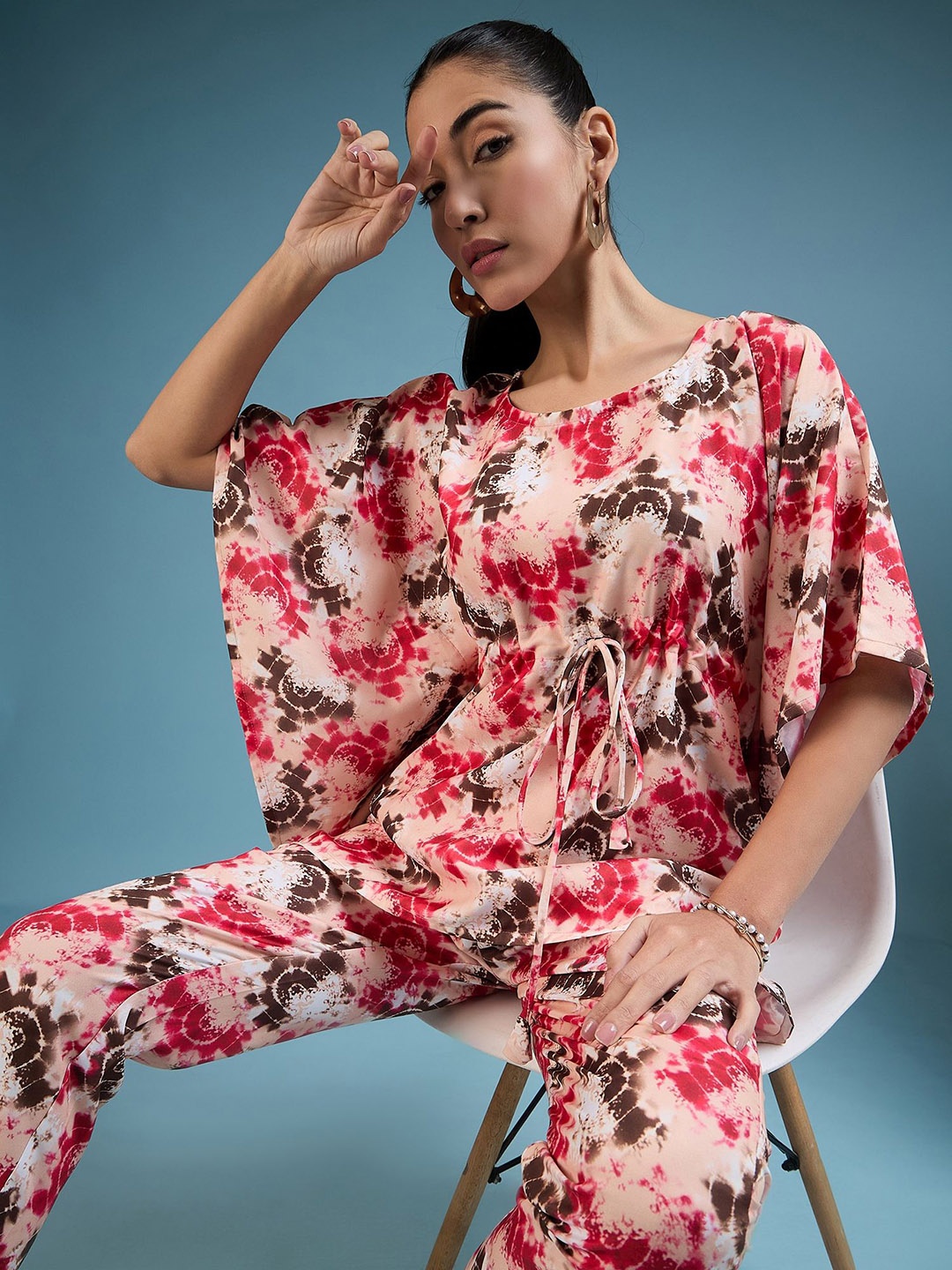 

VIRICA Printed Kaftan Top With Trousers, Peach