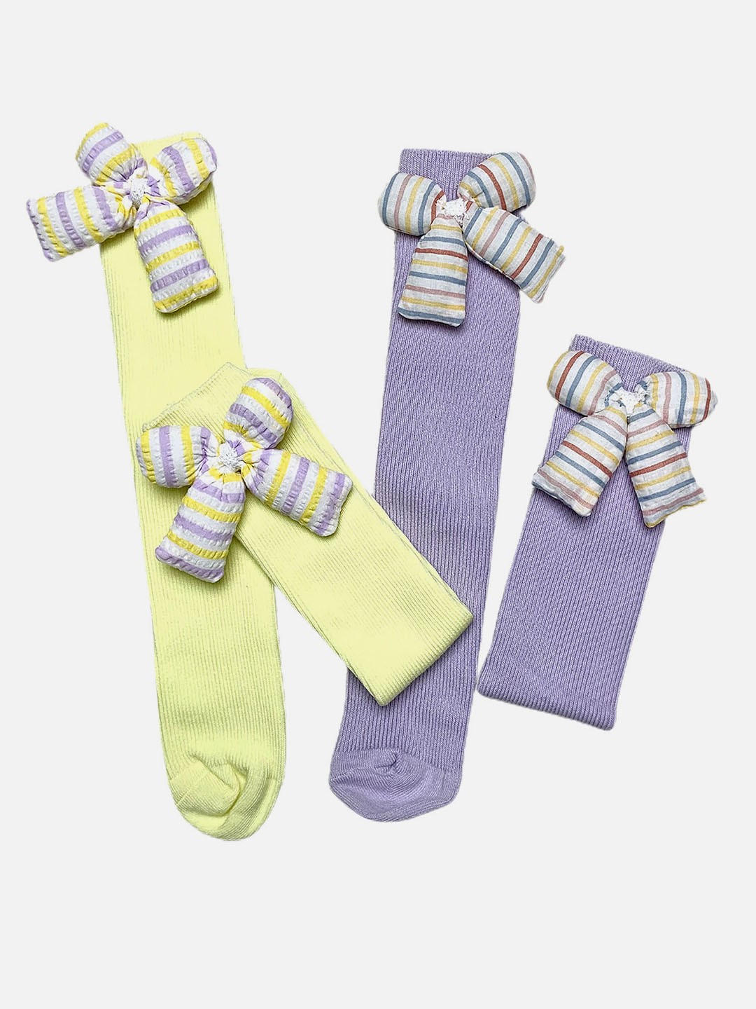 

Little Surprise Box LLP Kids Pack Of 2 3D Ribbed Bow Socks, Purple