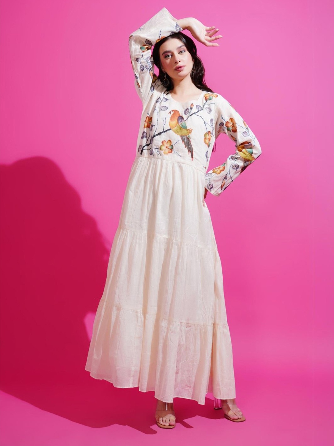 

Boholyfe Women Embroidered Floral Cotton Maxi Dress, White