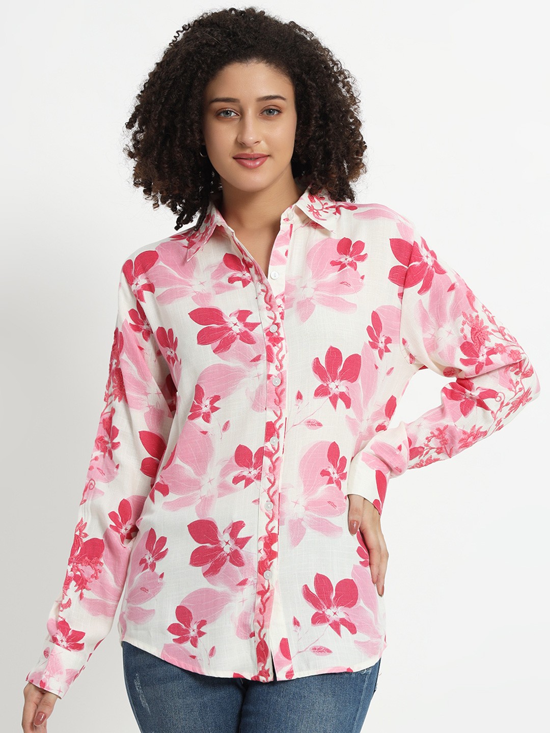 

VELDRESS Women Floral Opaque Printed Casual Shirt, Pink