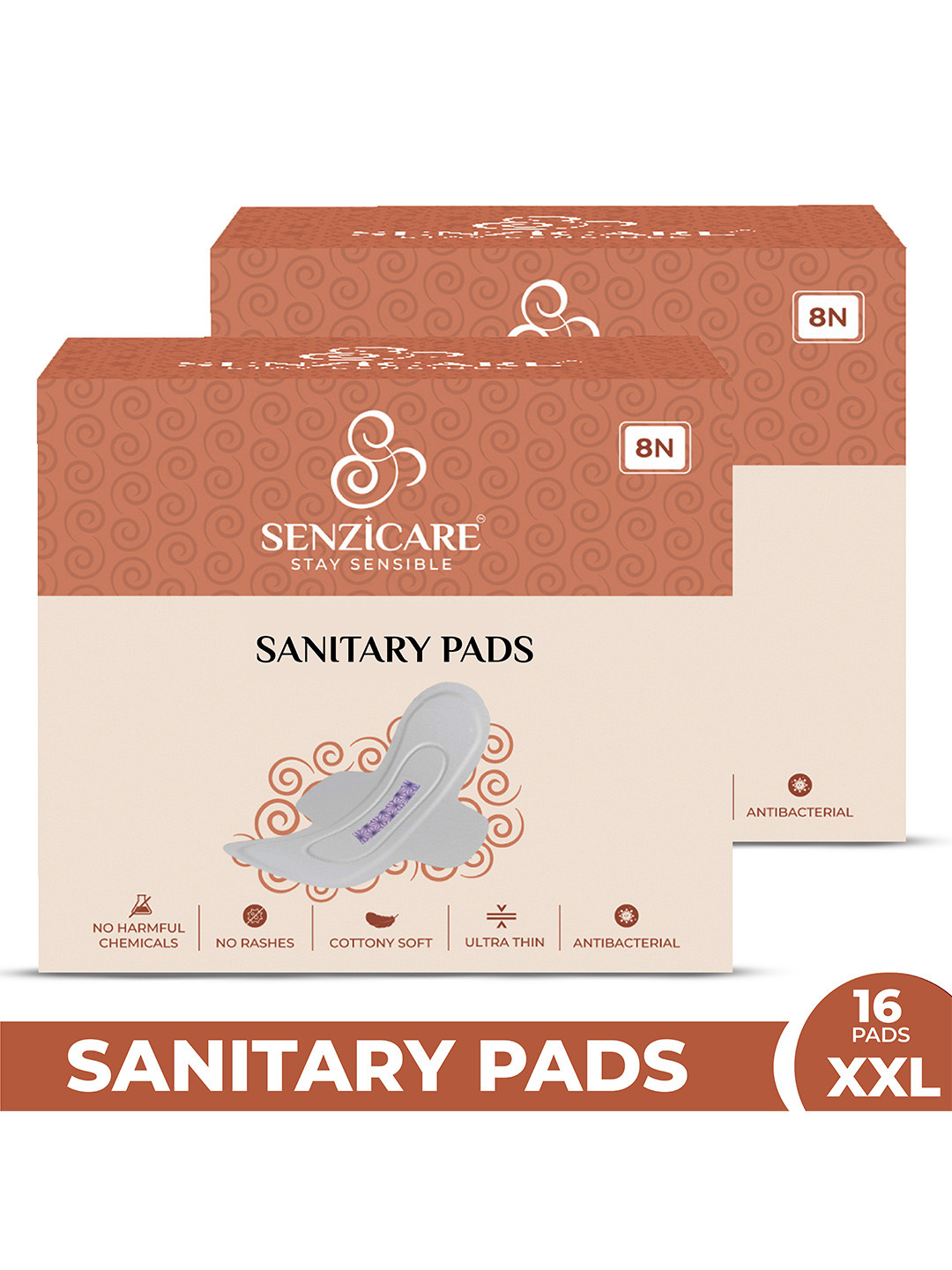 

Senzicare Set Of 2 Graphene Anion Ultra Thin Breathable Sanitary Pads XXL 8 Pcs Each, White