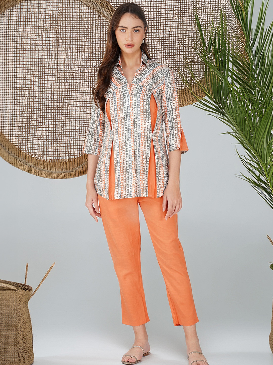 

Bindigasm Printed Shirt & Trouser, Orange