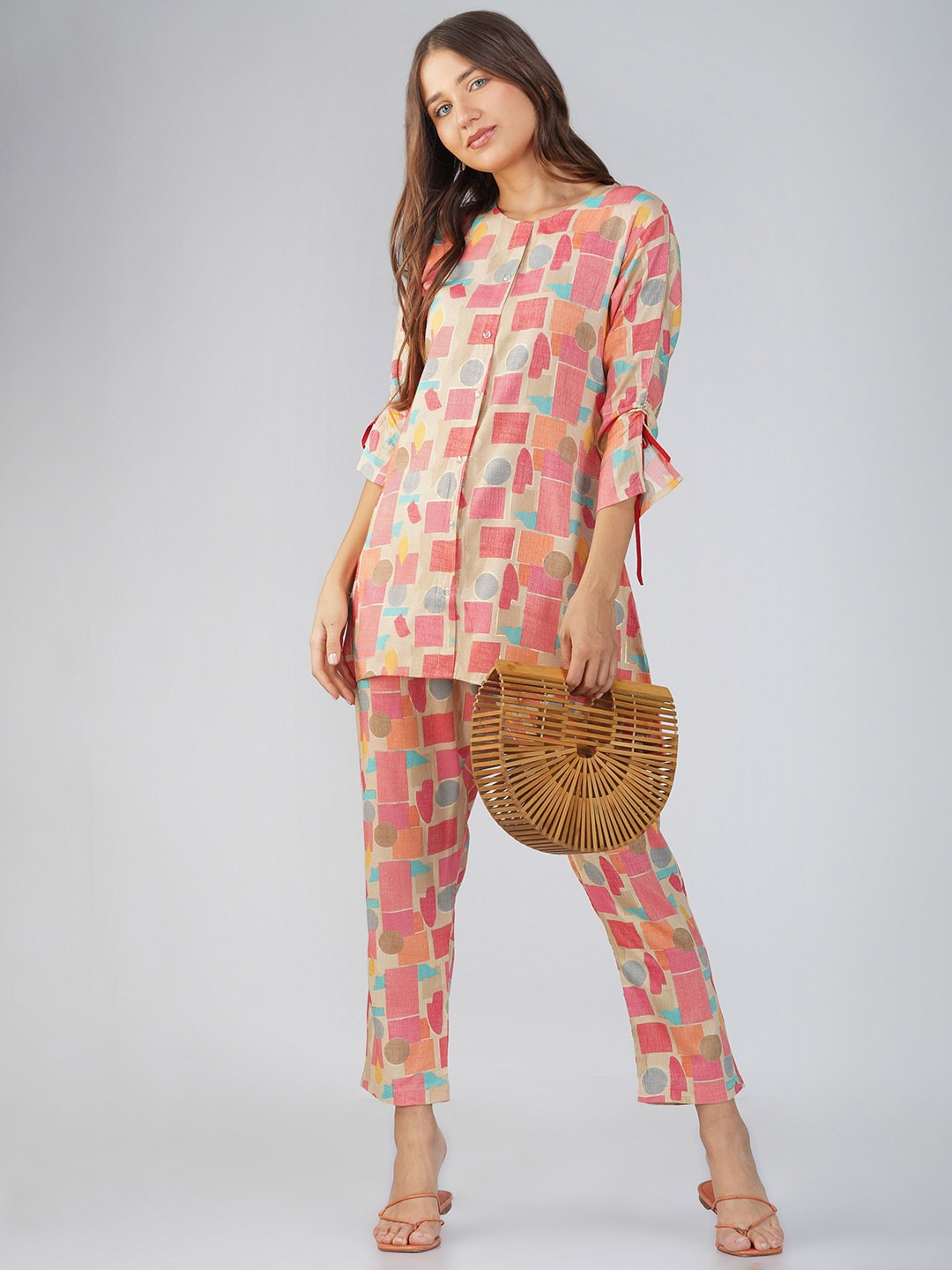 

Bindigasm Abstract Printed Tunic With Trouser, Peach