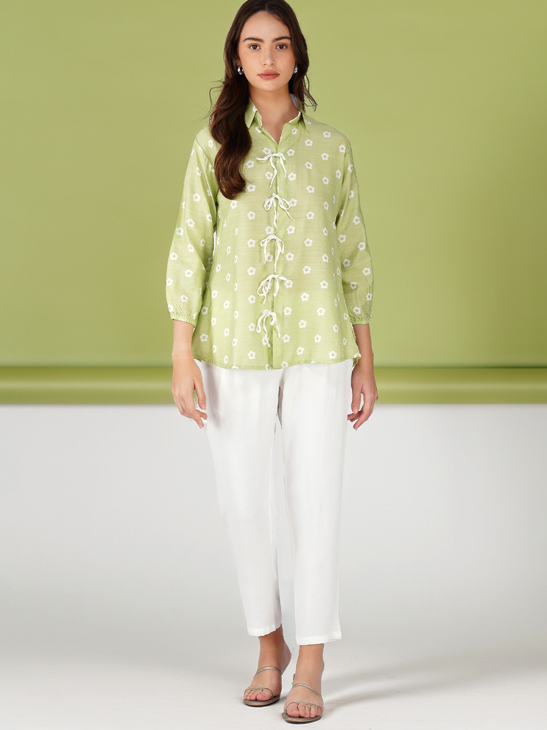 

Bindigasm Printed Shirt With Trouser, Green