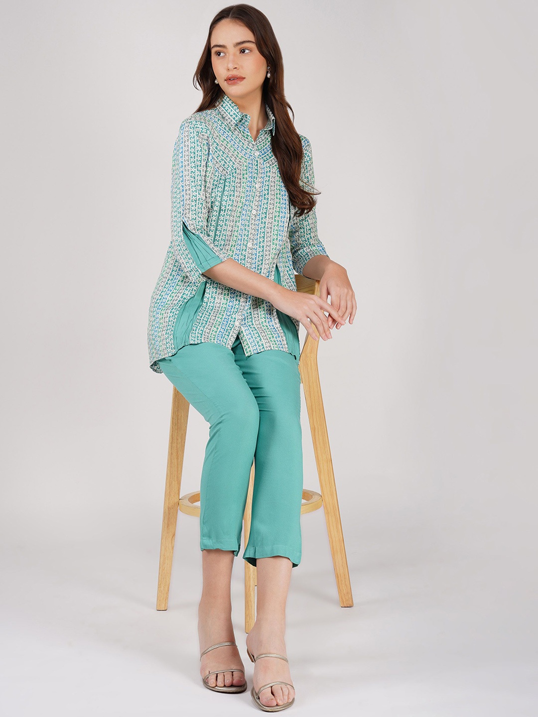 

Bindigasm Printed Shirt With Trouser, Green