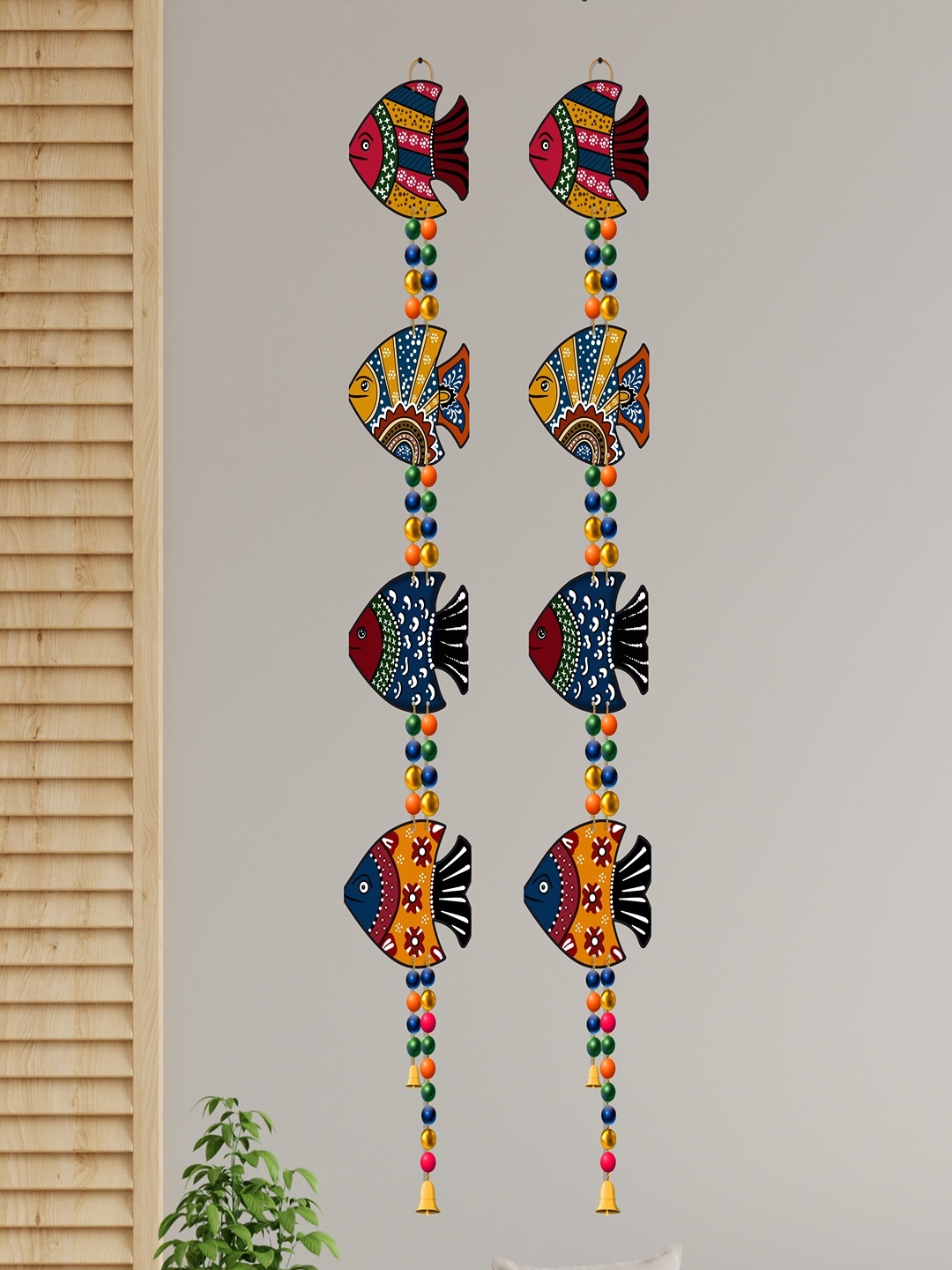 

Home Delight Black & Blue 2 Pieces Fish Beads Wooden Wall Hanging
