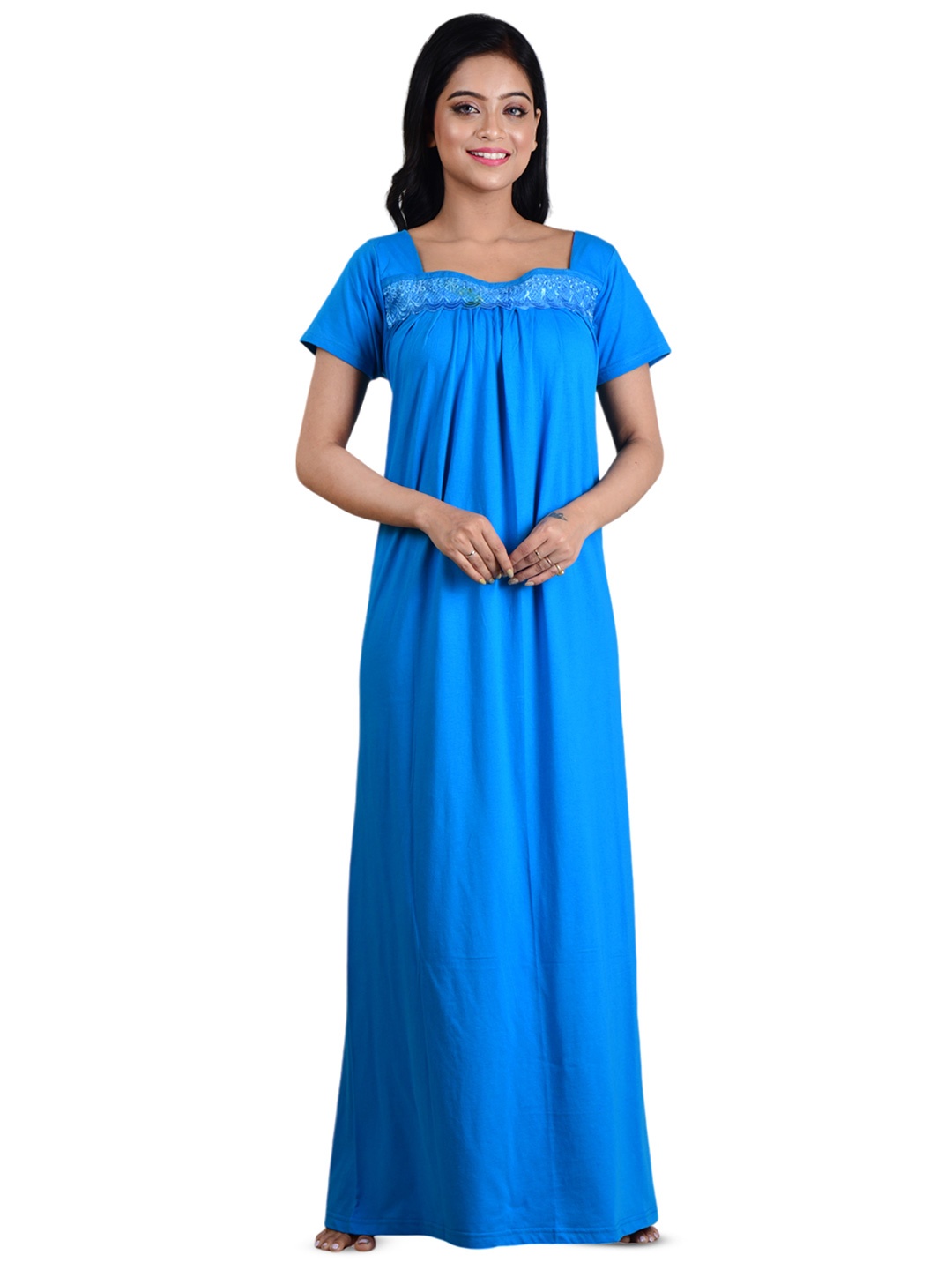 DUI KONNA Solid Maxi Nightdress, Blue