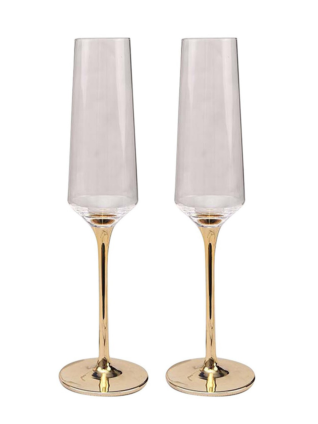 

MELBIFY Gold Stem Flute GoldToned and Transparent 2 Pieces Bar Glasses 300ml each