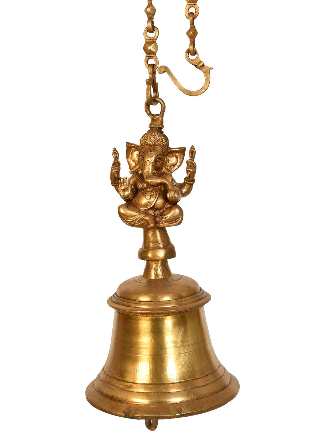 

Exotic India 16" Large Size Ganesha Temple Hanging Bell in Brass - Made in India, Gold