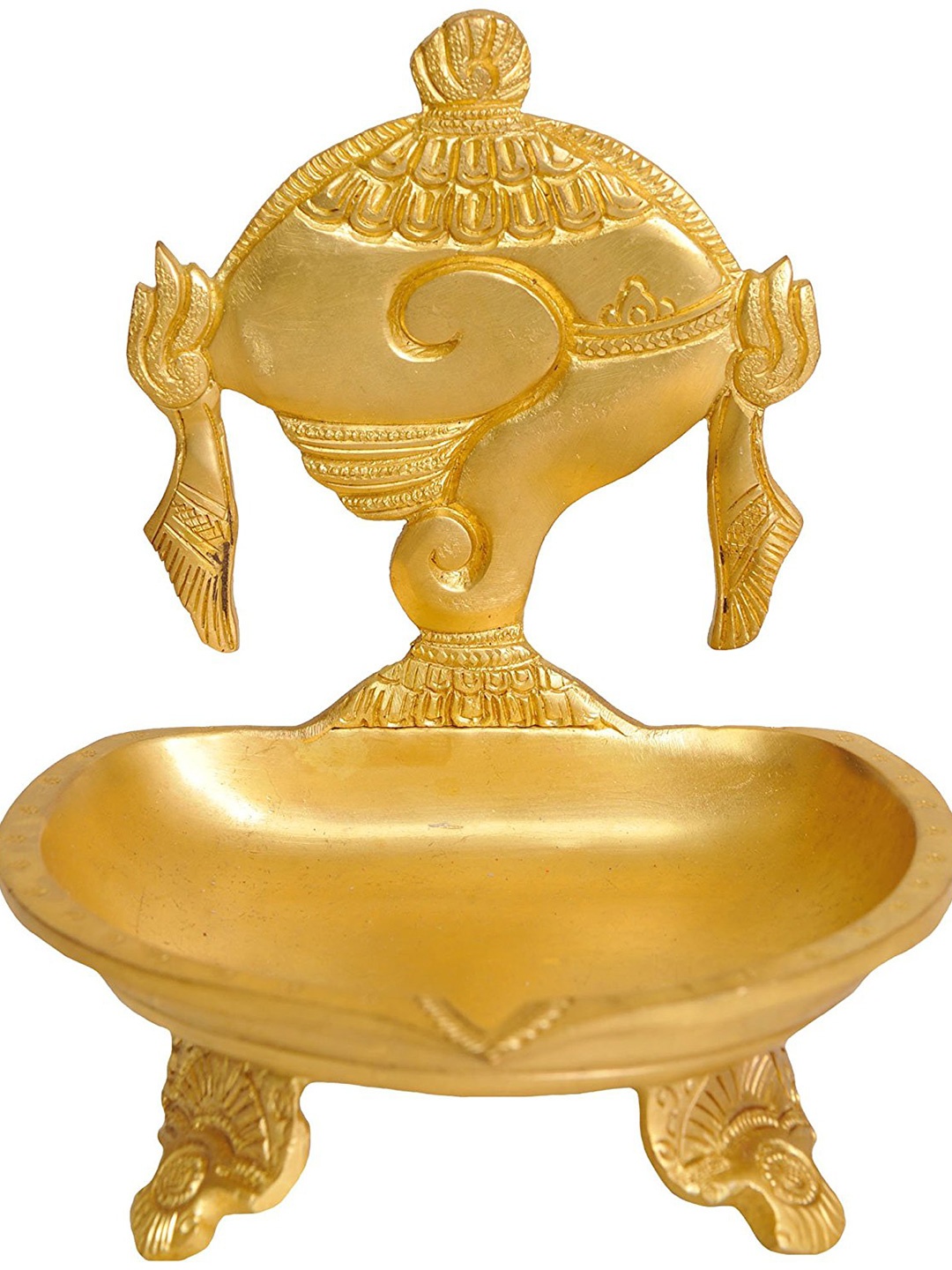 

Exotic India Gold-Toned Brass Large Vaishnava Conch Lamp