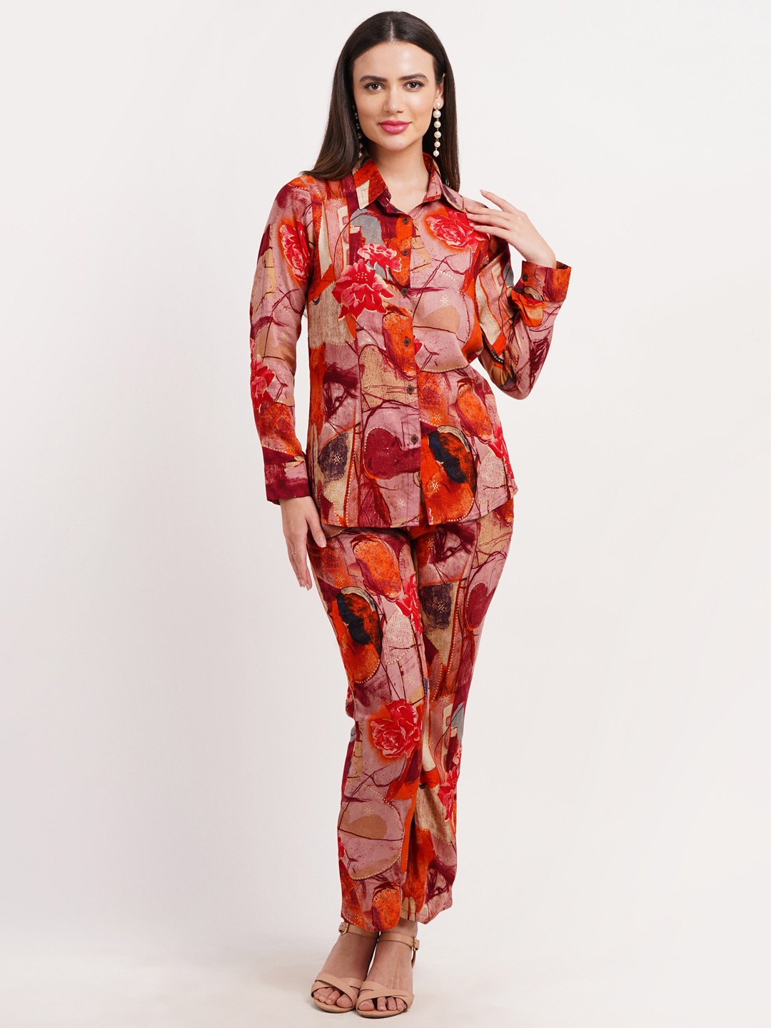 

FIMS Abstract Printed Shirt With Trouser, Orange