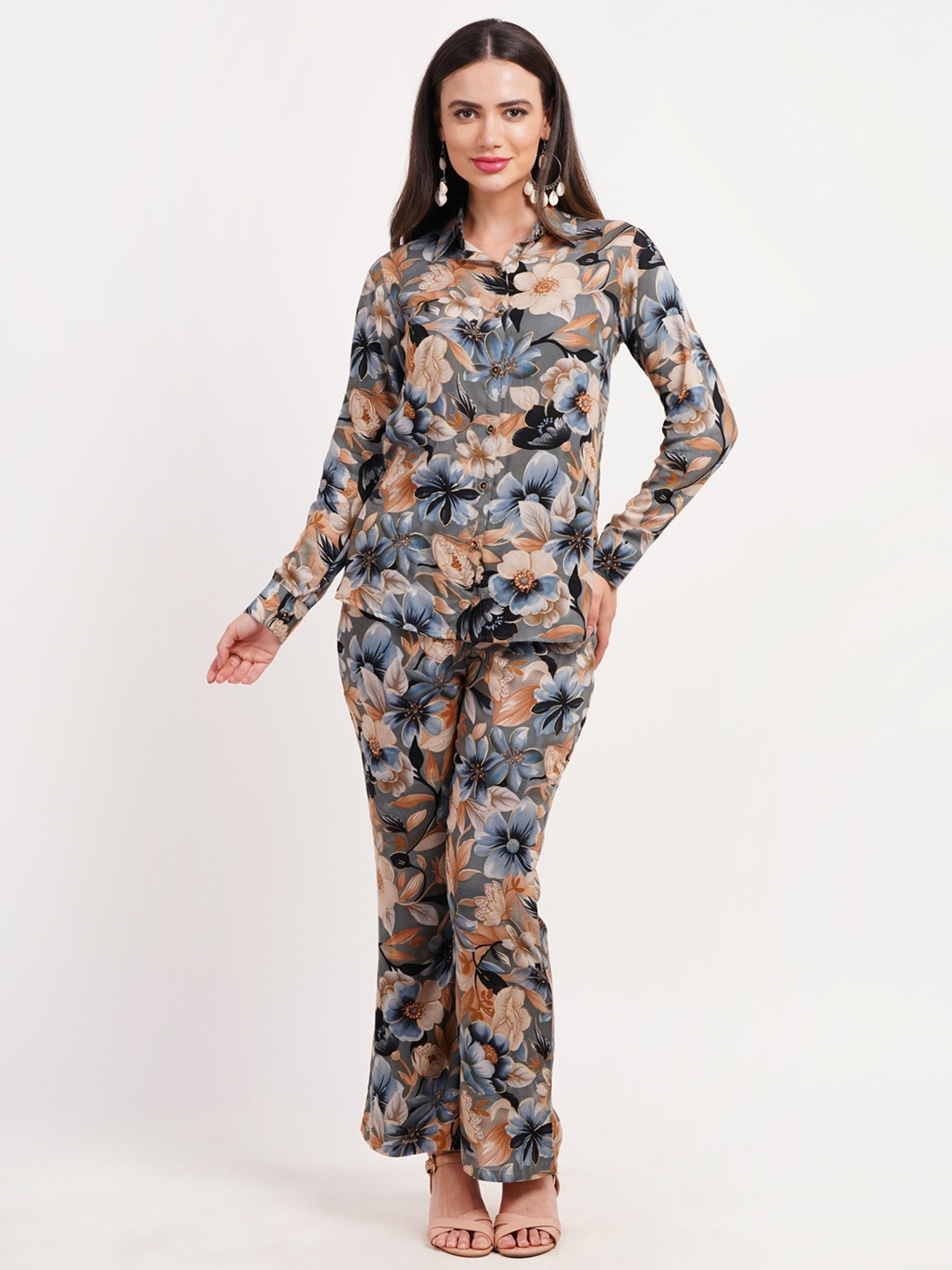 

FIMS Floral Printed Shirt With Trousers, Grey