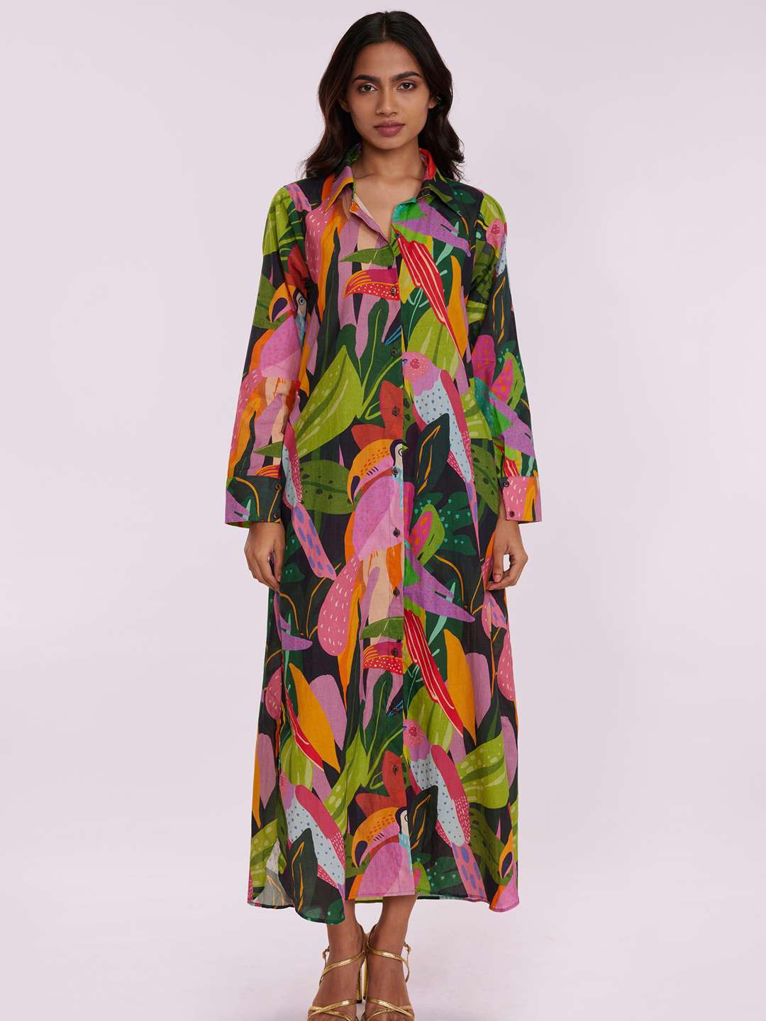 

POPPI Women Tropical Print Shirt Dress, Green