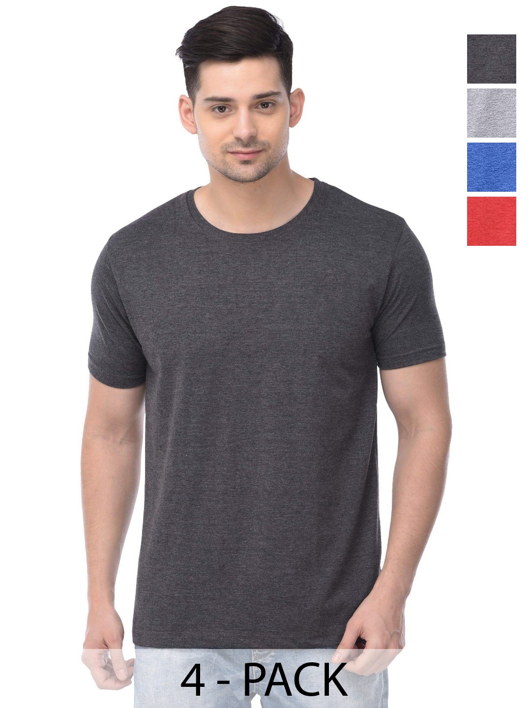 COLOR CAPITAL Unisex Pack Of 4 Solid Round Neck Cotton T-shirts, Na