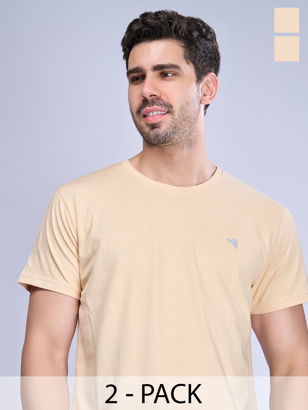 

Unibro Men Pack of 2 Cotton Half Sleeve T Shirts, Beige