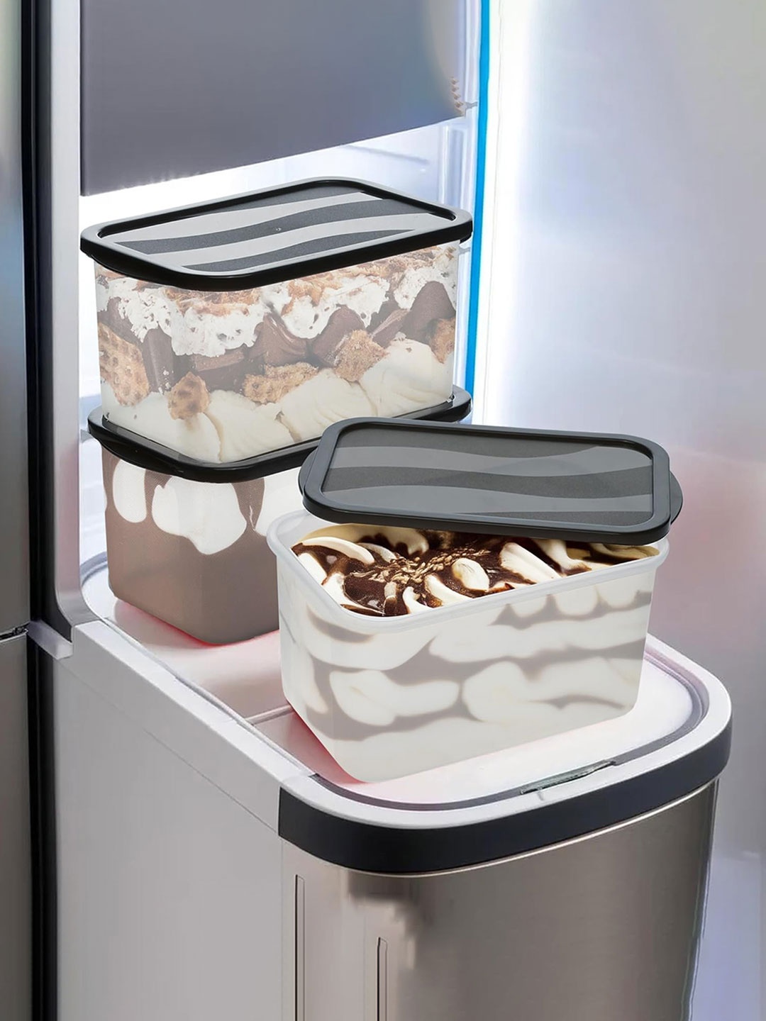 

Kuber Industries Black & Transparent 3 Pieces Refrigerator Storage Containers