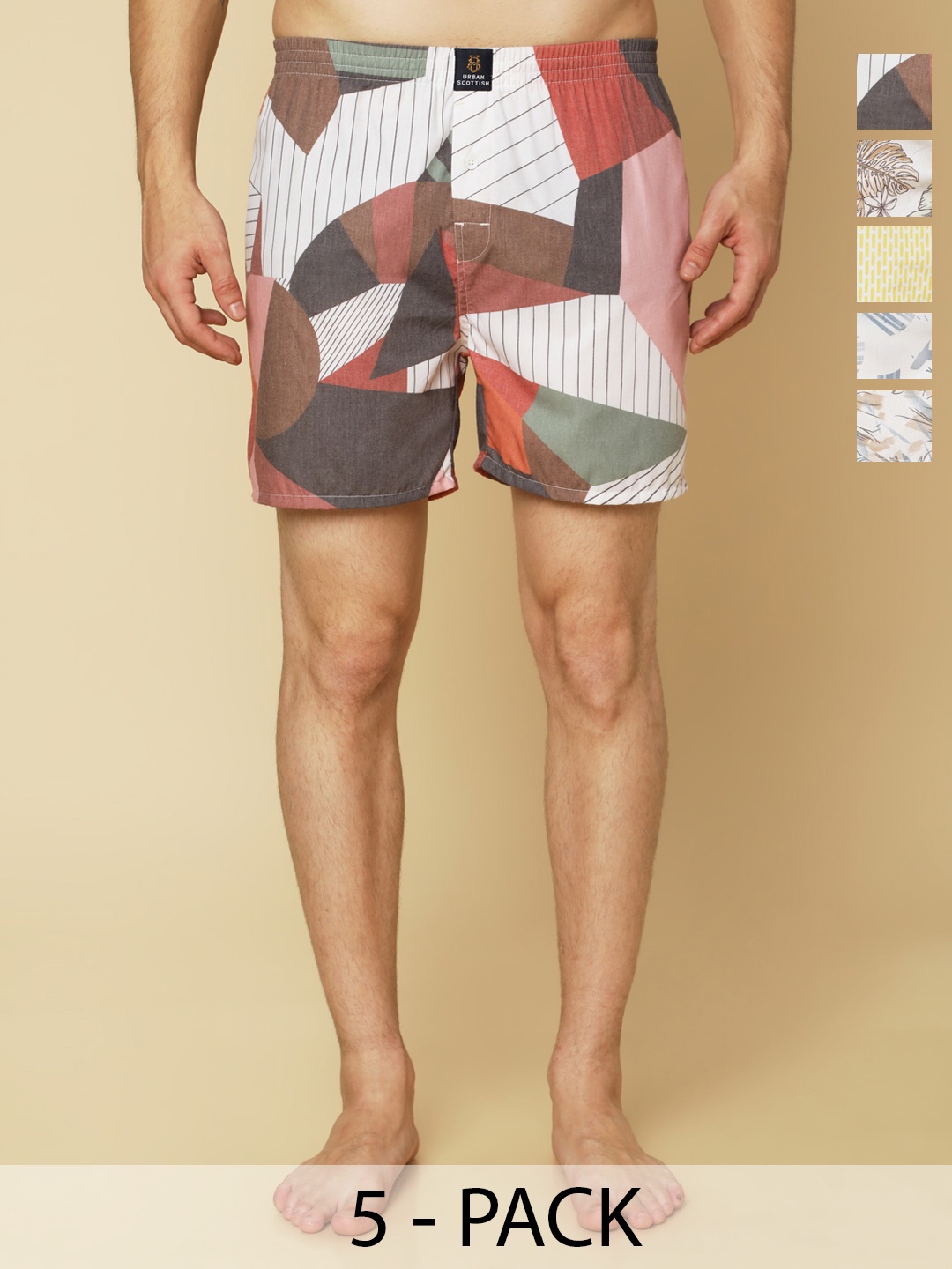 

URBAN SCOTTISH Men Pack Of 5 Digital Printed Lightweight Boxers USBX507-S-Multicolor, Yellow