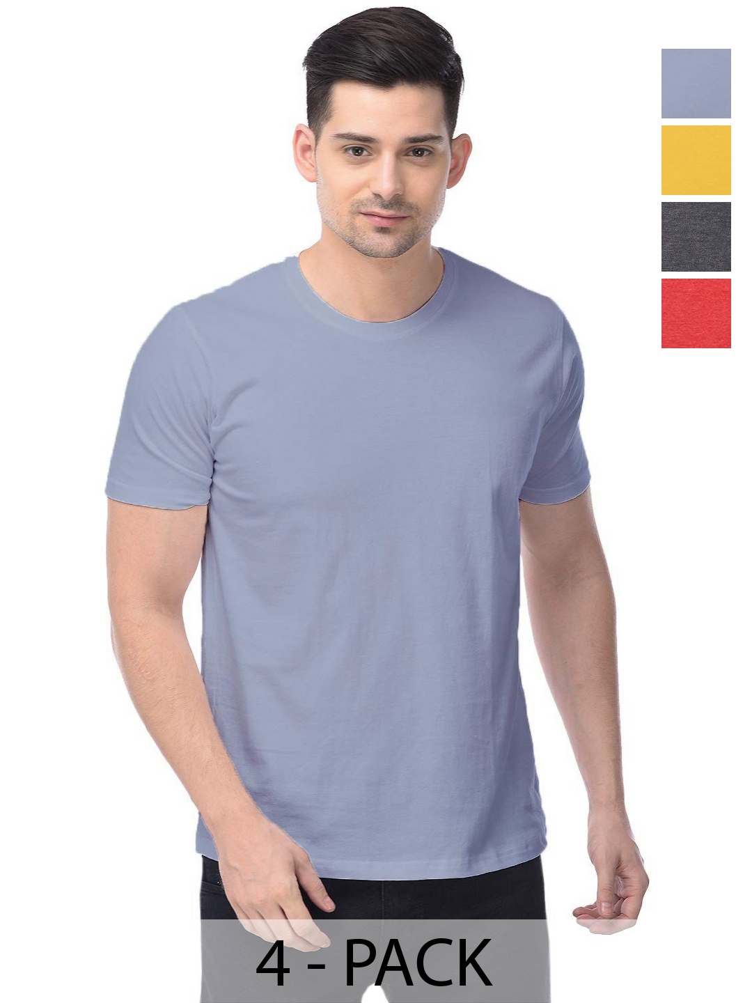 

COLOR CAPITAL Unisex Pack Of 4 Solid Round Neck Cotton T-shirts, Olive