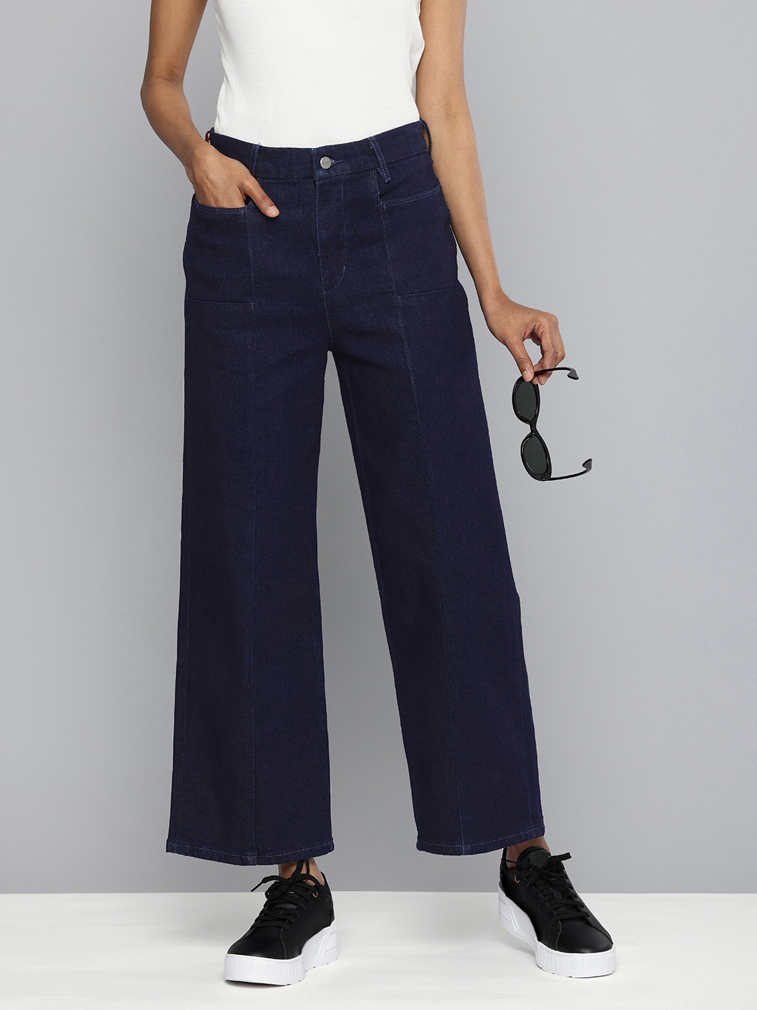 Levis Women Wide Leg High-Rise Stretchable Jeans, Navy blue
