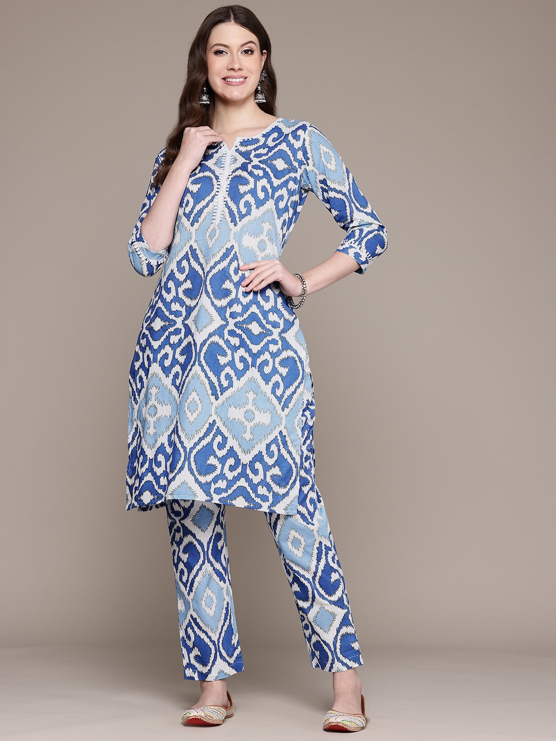 Readiprint Printed Pure Cotton Kurta with Trousers, Blue