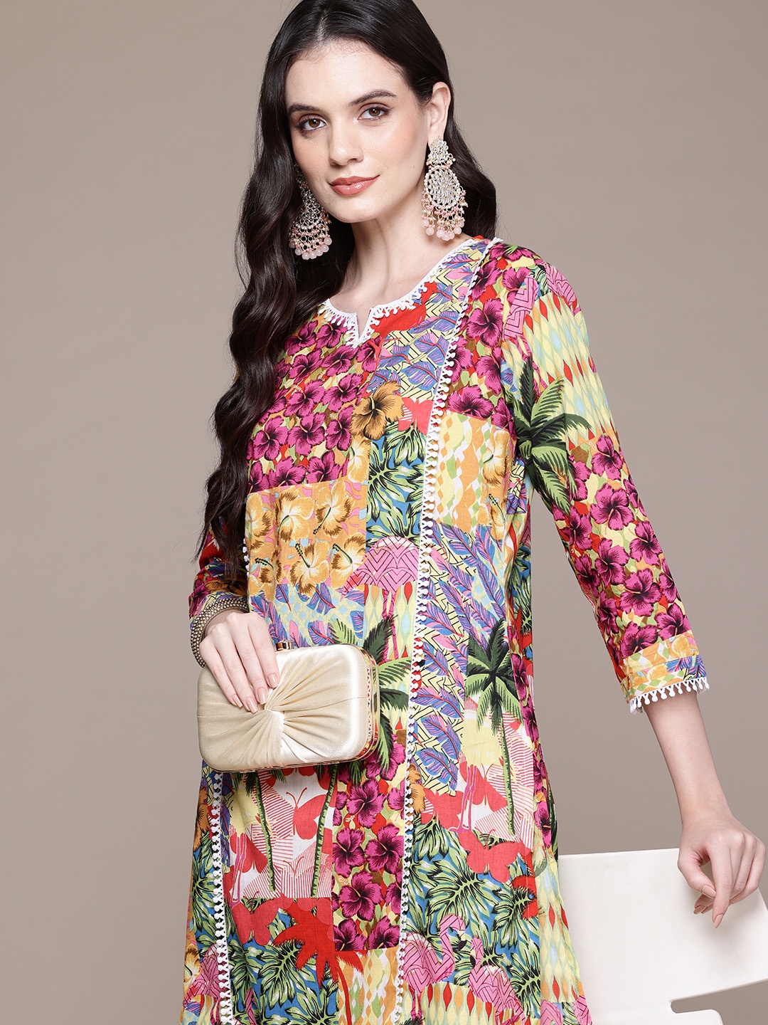 

Readiprint Floral Printed Panelled Pure Cotton Kurta with Trousers, Multi