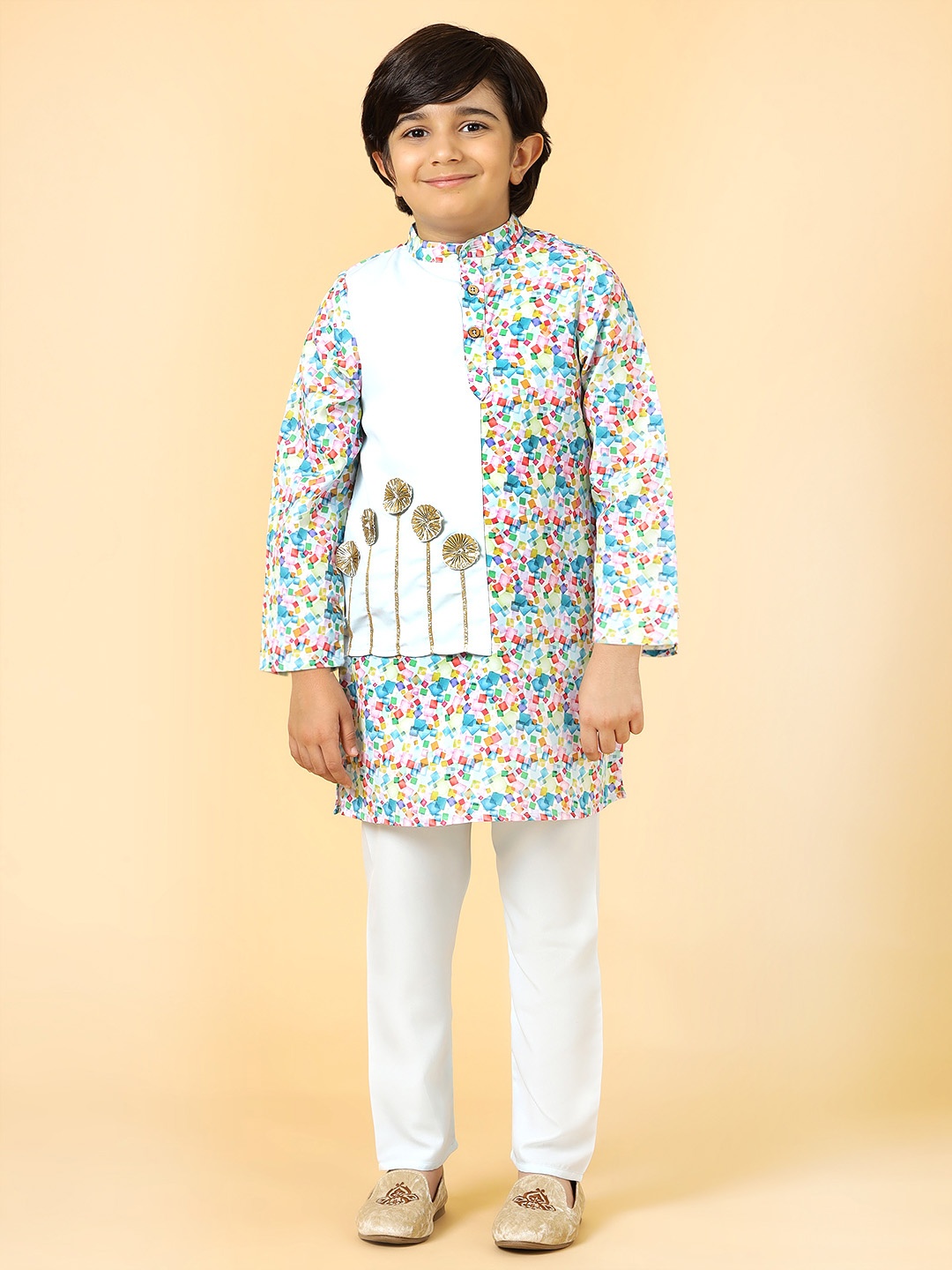 

A.T.U.N. Boys Geometric Printed Straight Kurta With Pyjamas, White