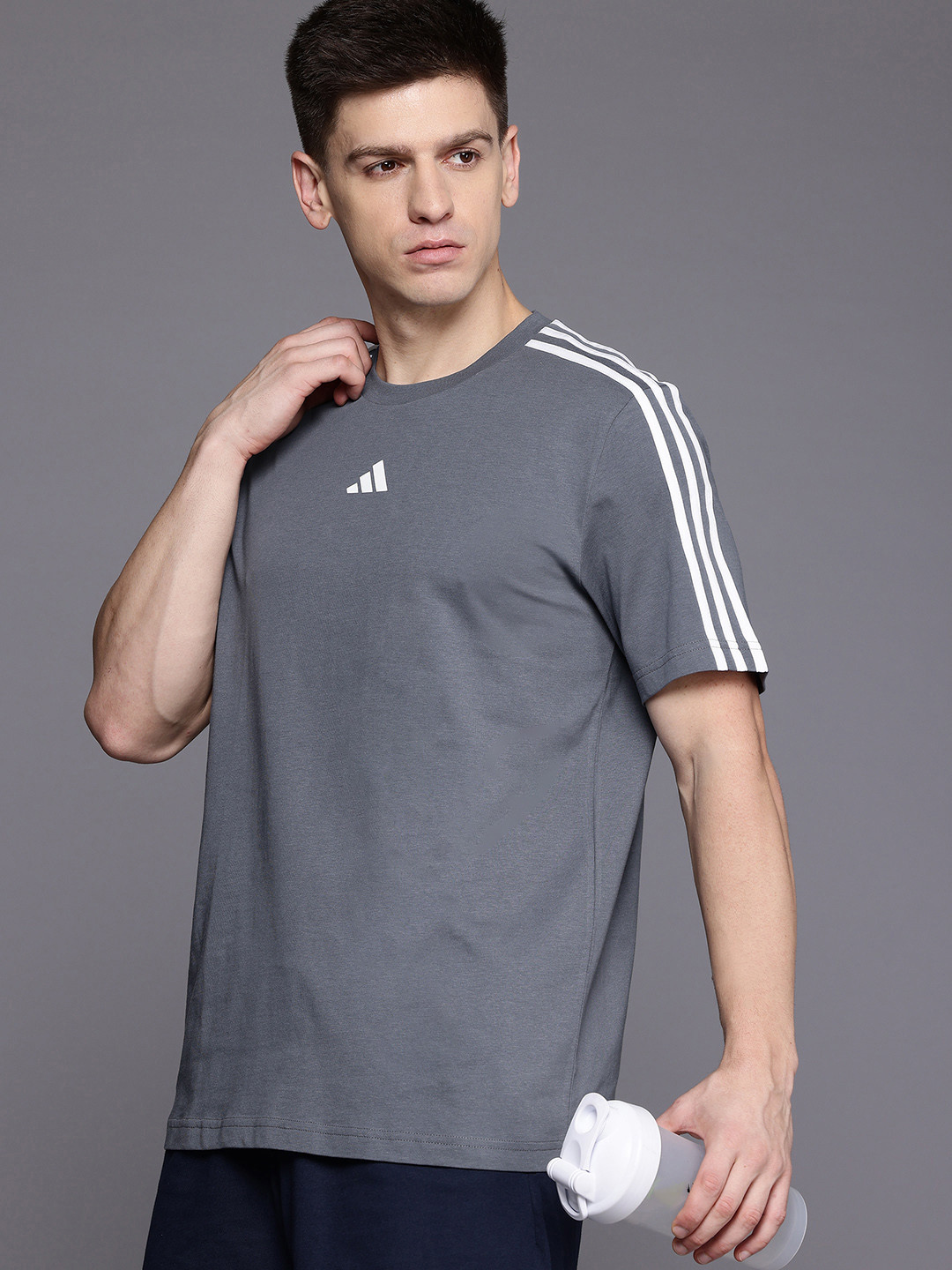

ADIDAS Regular Fit Striped T-shirt, Grey