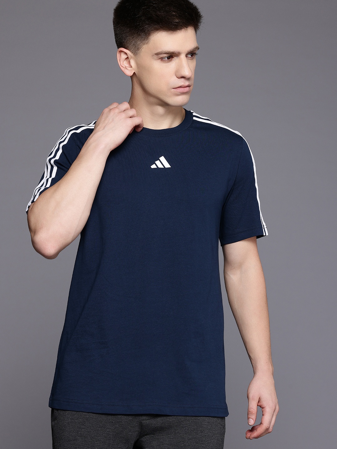 

ADIDAS 3-Striped Cotton T-shirt, Navy blue
