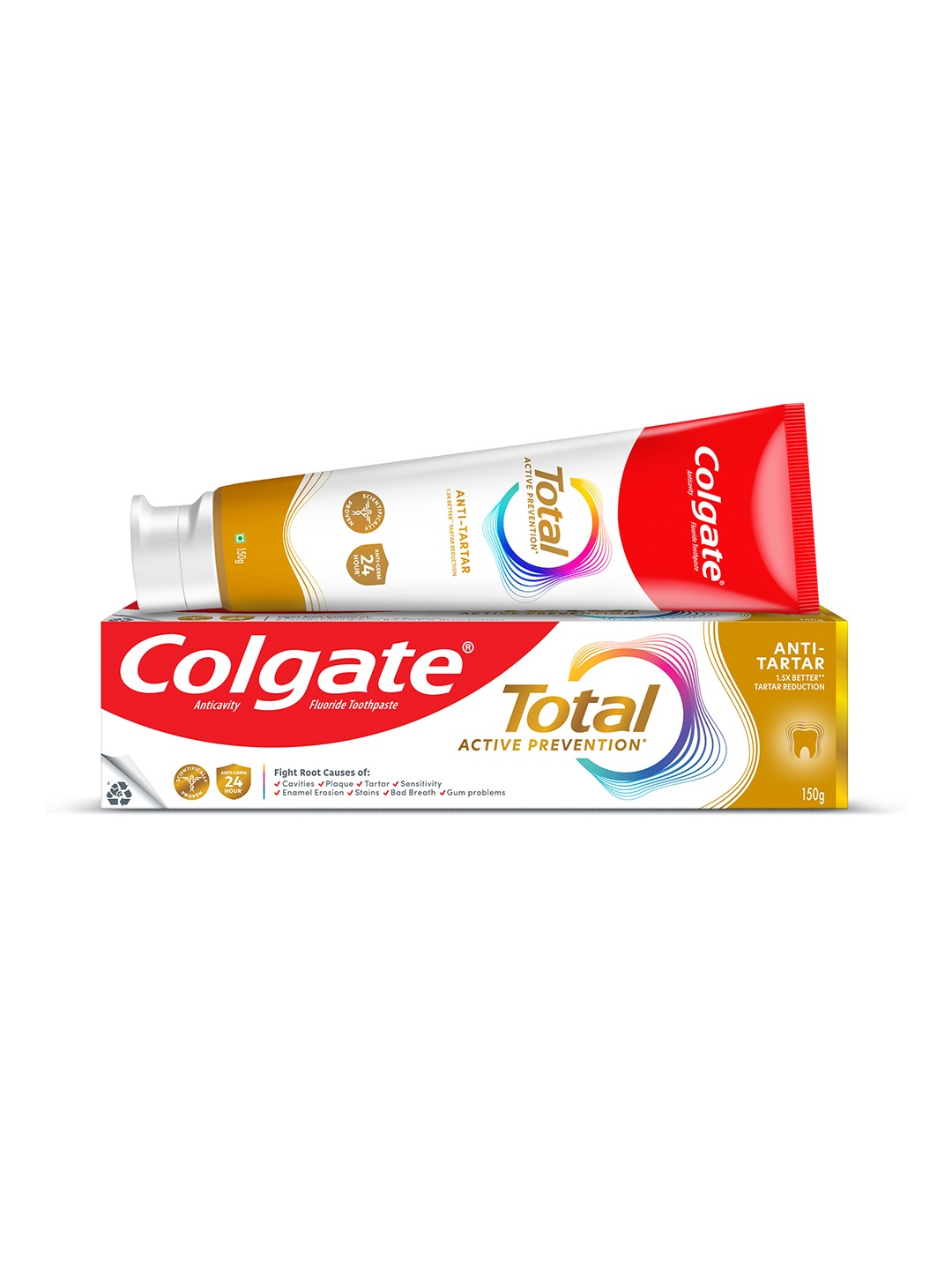 

Colgate Total Anti-Tartar Anti-Germ Toothpaste with 1.5x Better Tartar Reduction - 150g, Red