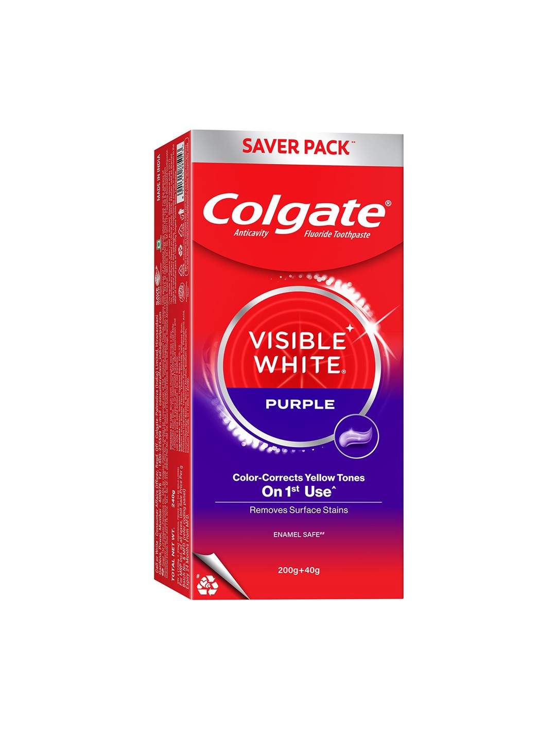 

Colgate Visible White Purple Toothpaste Color-Corrects Yellow Tones - 240g