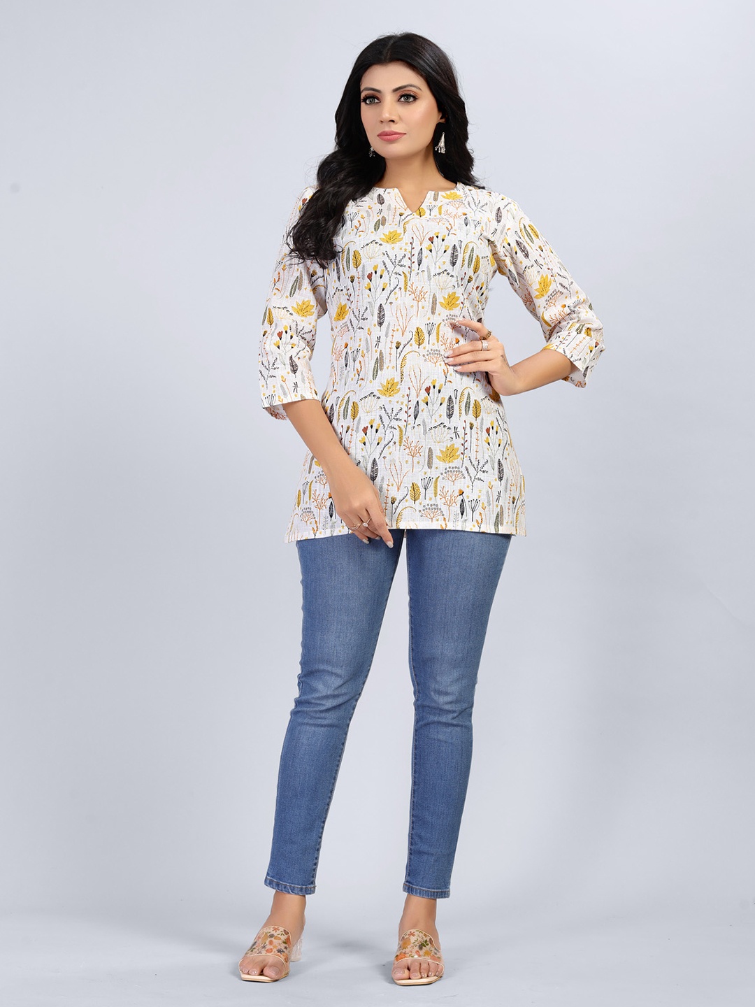 

SARRAS Linen Printed Tunic, White