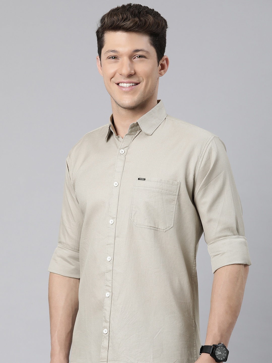 

Majestic Man Comfort Slim Fit Micro Checked Shirt, Beige