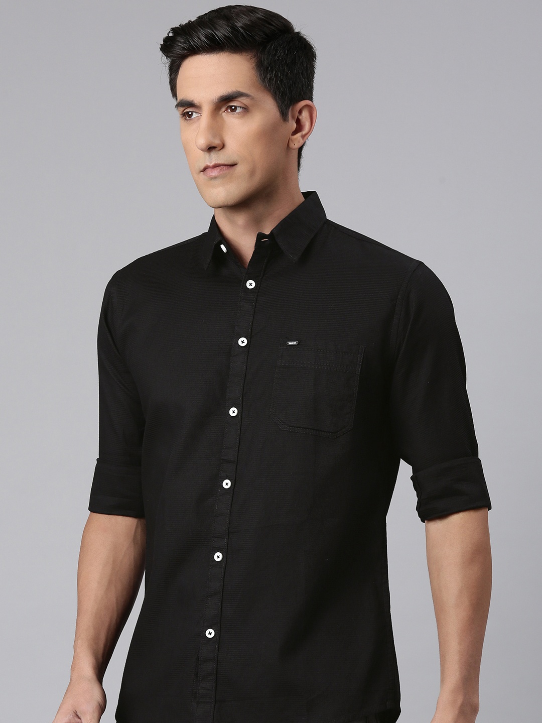 

Majestic Man Comfort Slim Fit Micro Checked Shirt, Black