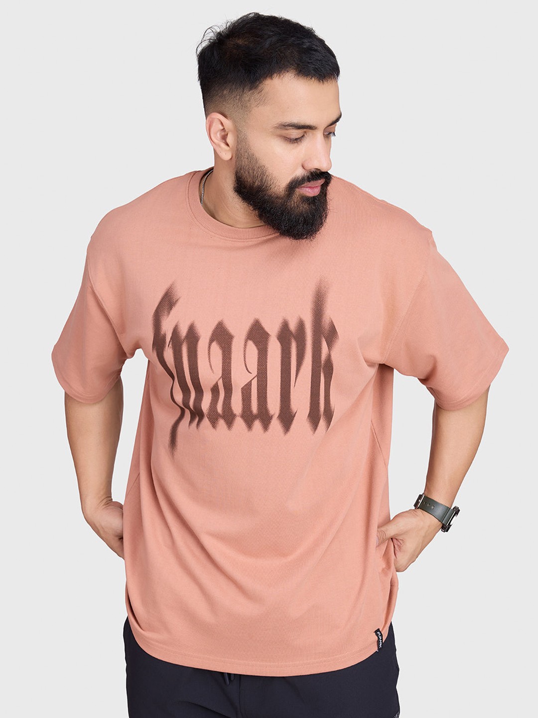 

FUAARK Men Typography Printed Round Neck Cotton Oversized T-shirt, Mauve