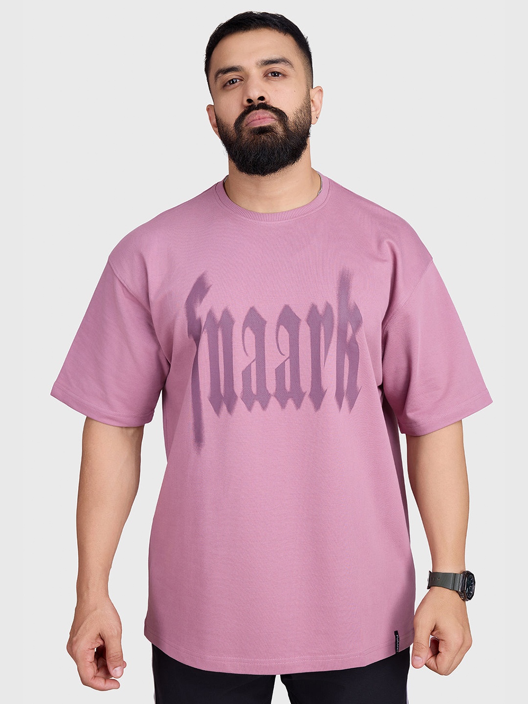 

FUAARK Men Typography Printed Round Neck Cotton Oversized T-shirt, Pink