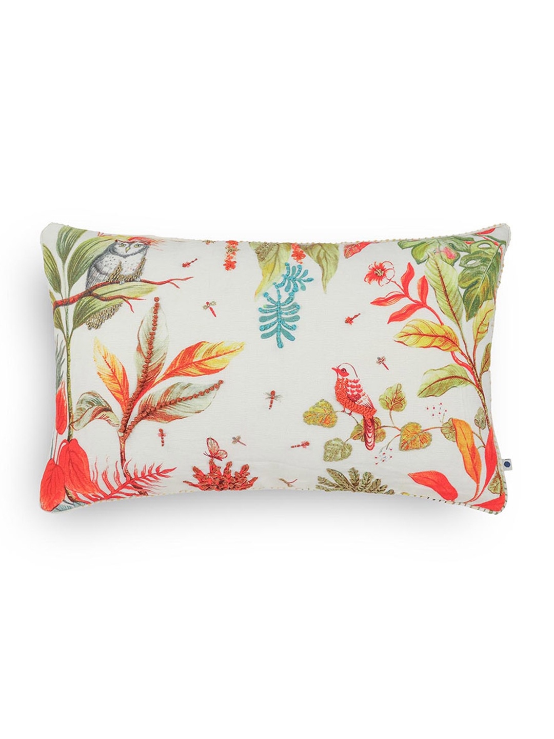 

ONSETHOMES raunak White Floral Linen Rectangle Cushion Cover