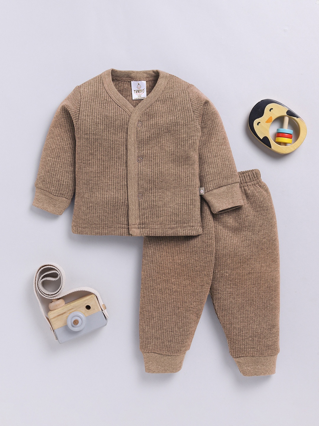 

YK X Tinyo Infant Boys Striped T-shirt with Joggers, Taupe