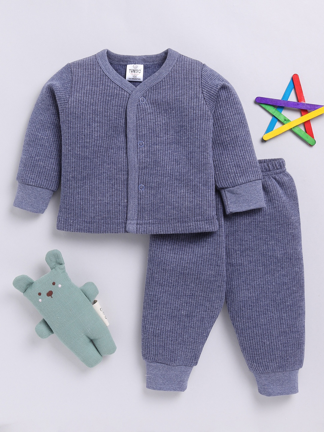 

YK X Tinyo Infant Boys Striped T-shirt with Joggers, Blue