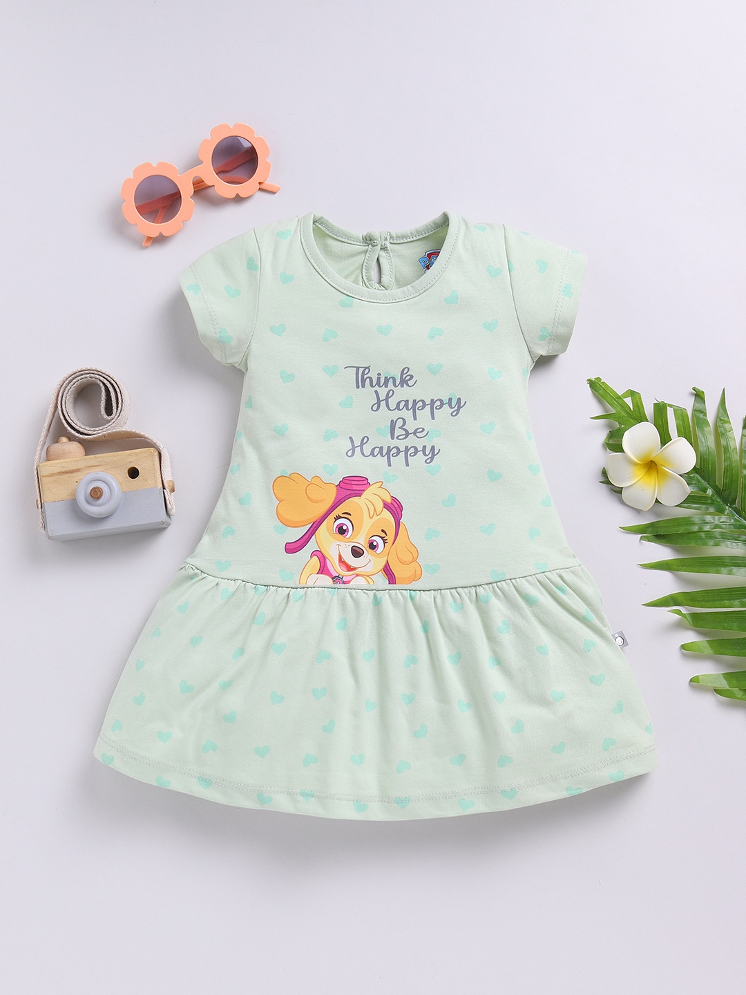 

YK X Tinyo Infant Girls Paw Patrol Printed Pure Cotton A-Line Dress, Green